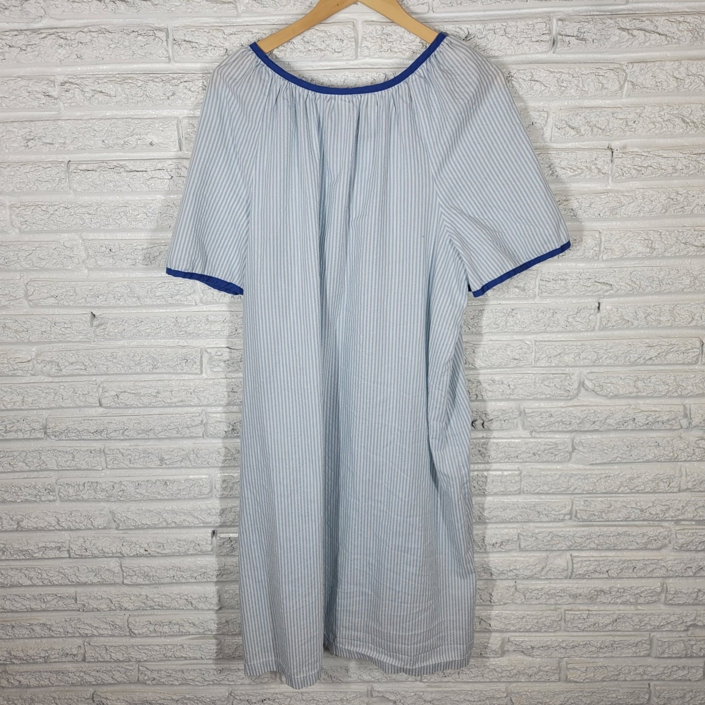 CW Classics Womens Dress 1X Plus House Loungewear Blue Stripe Lightweight Pocket