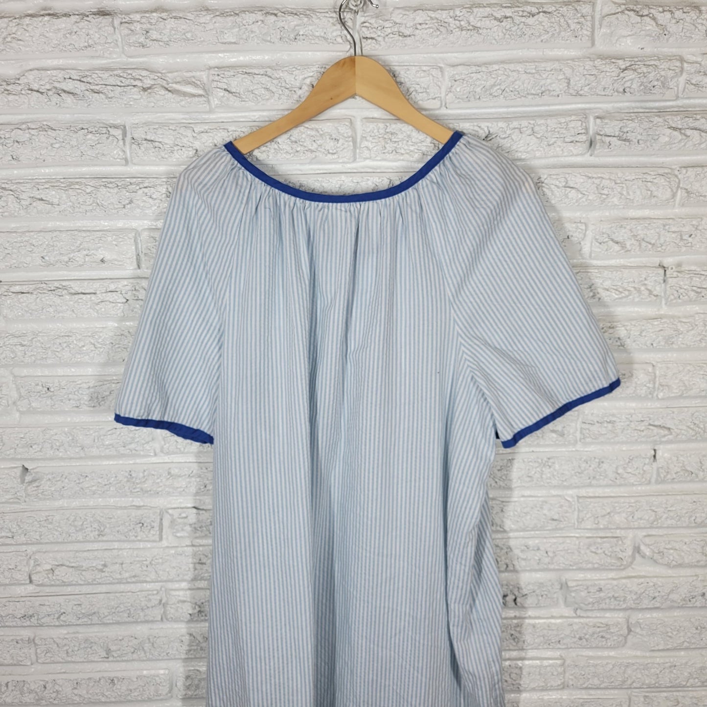 CW Classics Womens Dress 1X Plus House Loungewear Blue Stripe Lightweight Pocket
