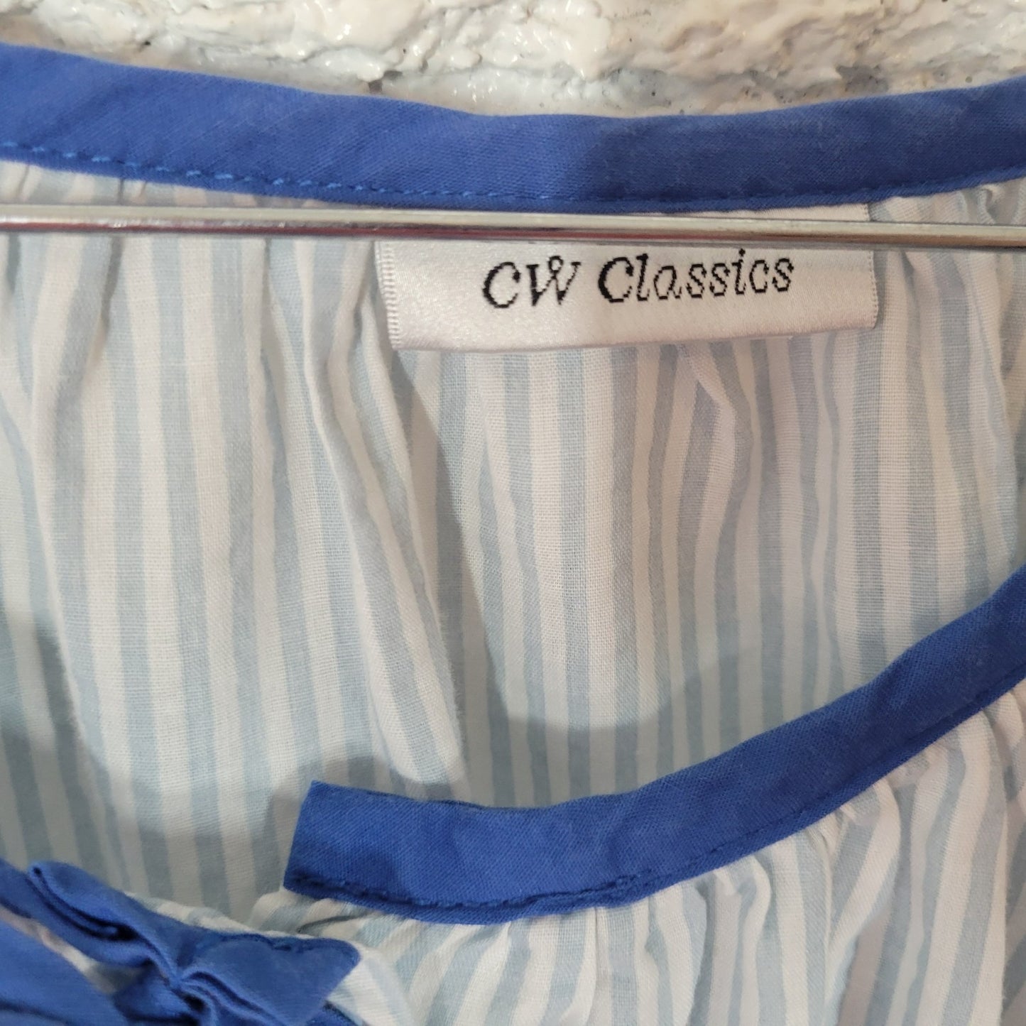 CW Classics Womens Dress 1X Plus House Loungewear Blue Stripe Lightweight Pocket