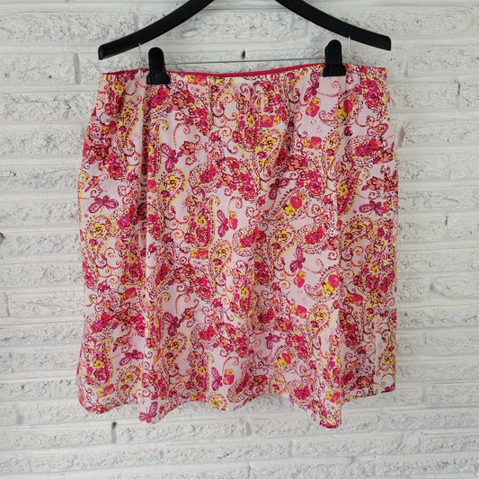 Fashion Bug Women Skirt 1X Plus ALine Mini Pink Floral Lined Pull On Comfy