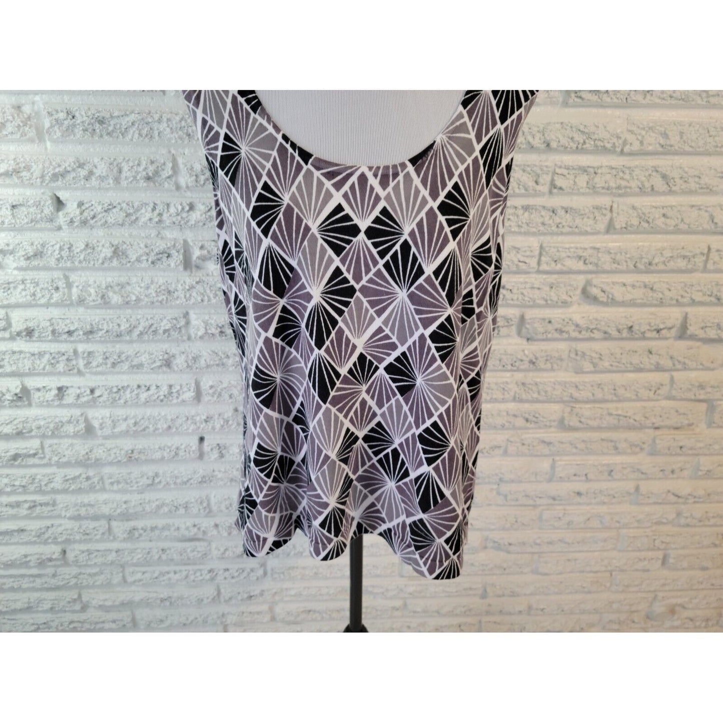 Isaac Mizrahi Live QVC Womens Top 1X Tank Black Geometric Cotton Knit Pullover