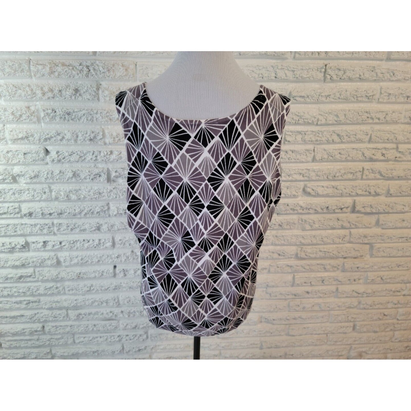 Isaac Mizrahi Live QVC Womens Top 1X Tank Black Geometric Cotton Knit Pullover
