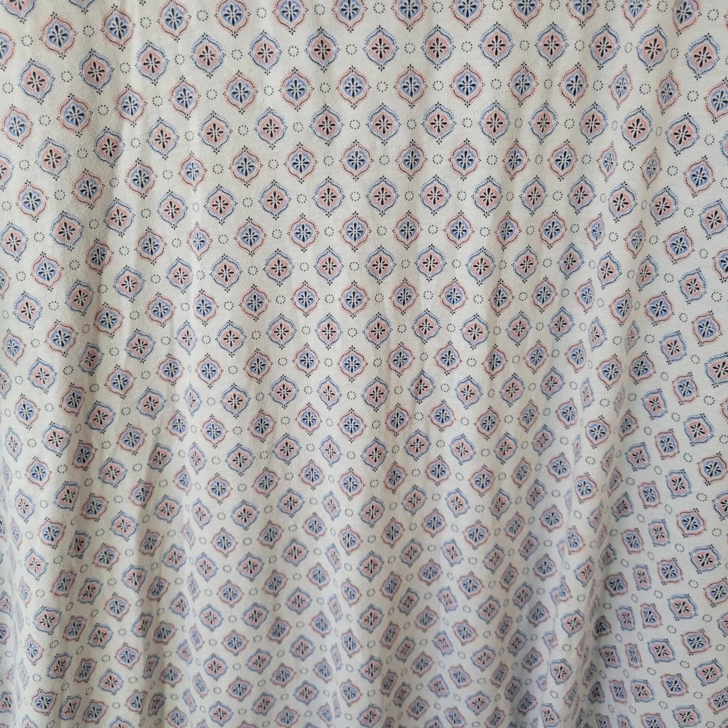 Aria Women's 1X Plus Nightgown Blue Geometric Lace Trim V-Neck Cotton Blend Gown