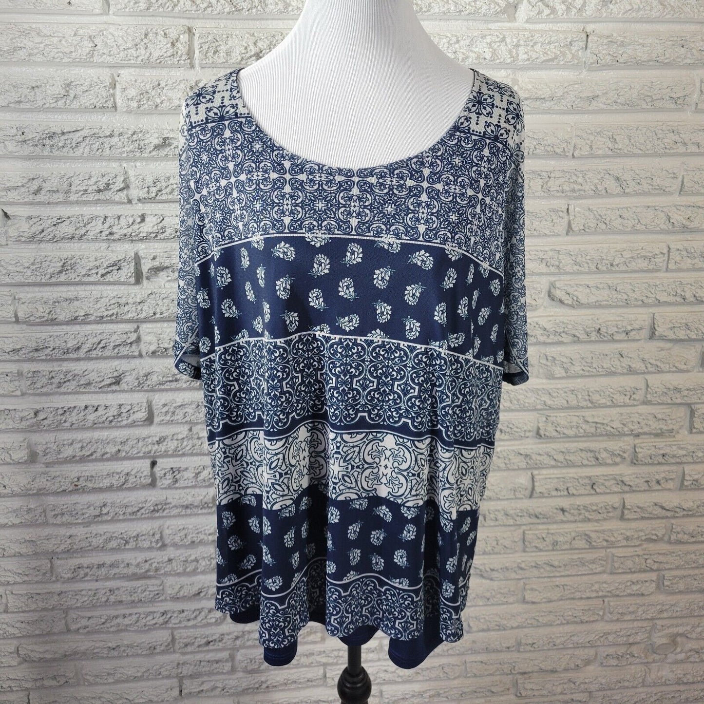 Catherines Womens Top 1X Plus Blue Geometric with Tank Sheer Poly Blend Office