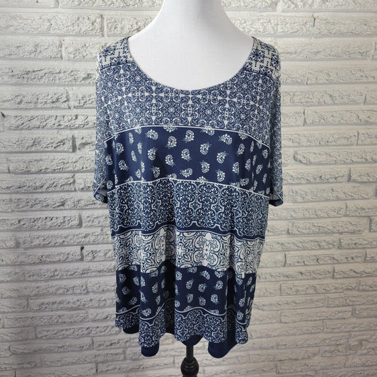 Catherines Womens Top 1X Plus Blue Geometric with Tank Sheer Poly Blend Office