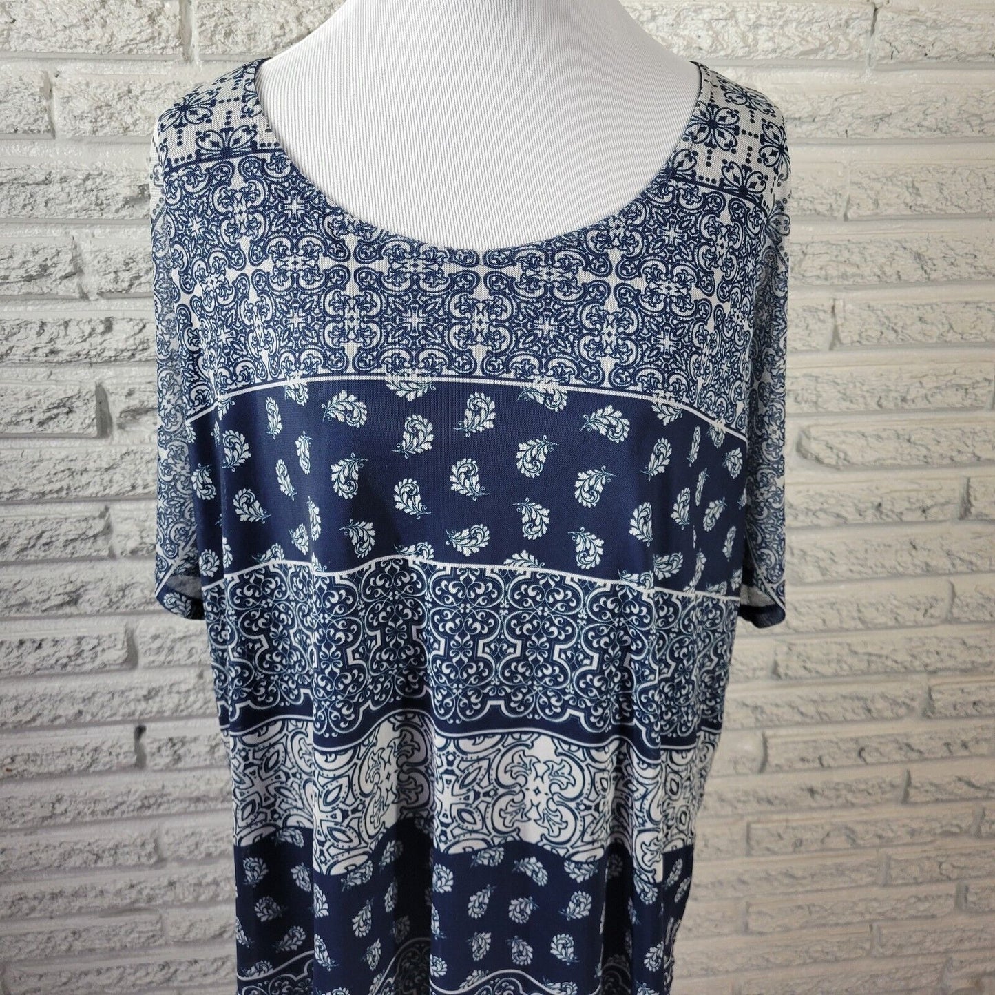 Catherines Womens Top 1X Plus Blue Geometric with Tank Sheer Poly Blend Office