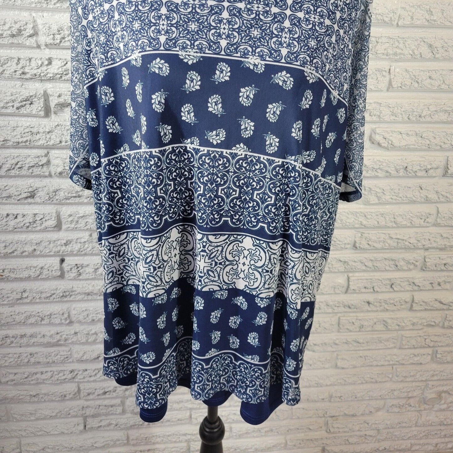 Catherines Womens Top 1X Plus Blue Geometric with Tank Sheer Poly Blend Office