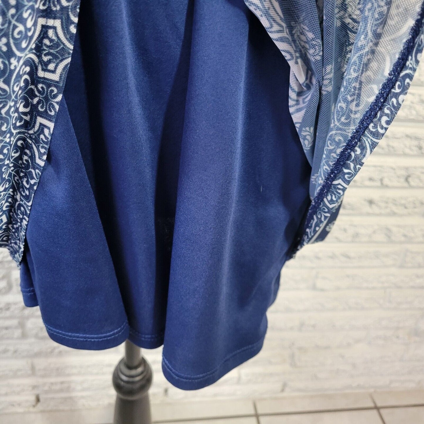 Catherines Womens Top 1X Plus Blue Geometric with Tank Sheer Poly Blend Office