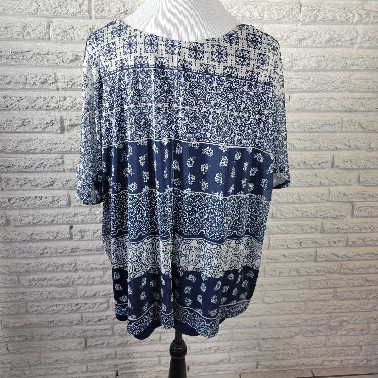 Catherines Womens Top 1X Plus Blue Geometric with Tank Sheer Poly Blend Office