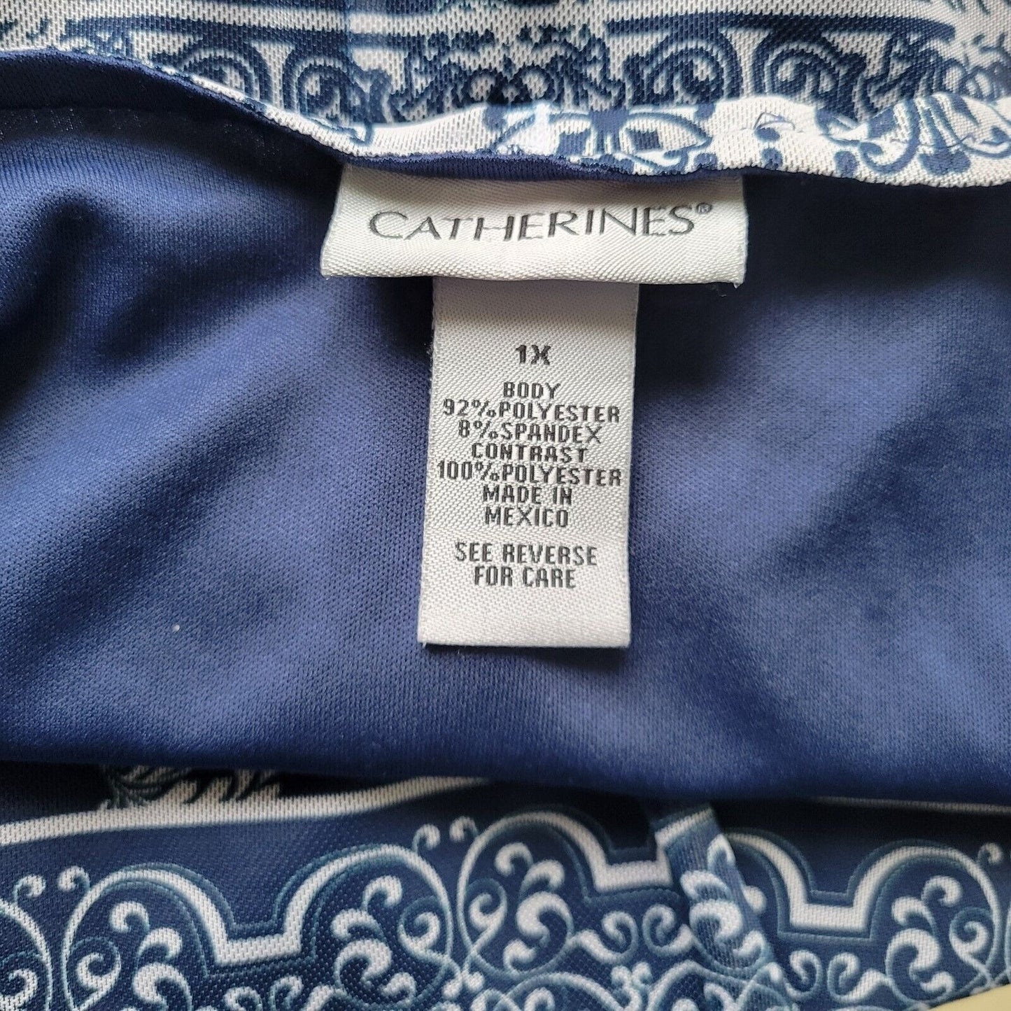 Catherines Womens Top 1X Plus Blue Geometric with Tank Sheer Poly Blend Office
