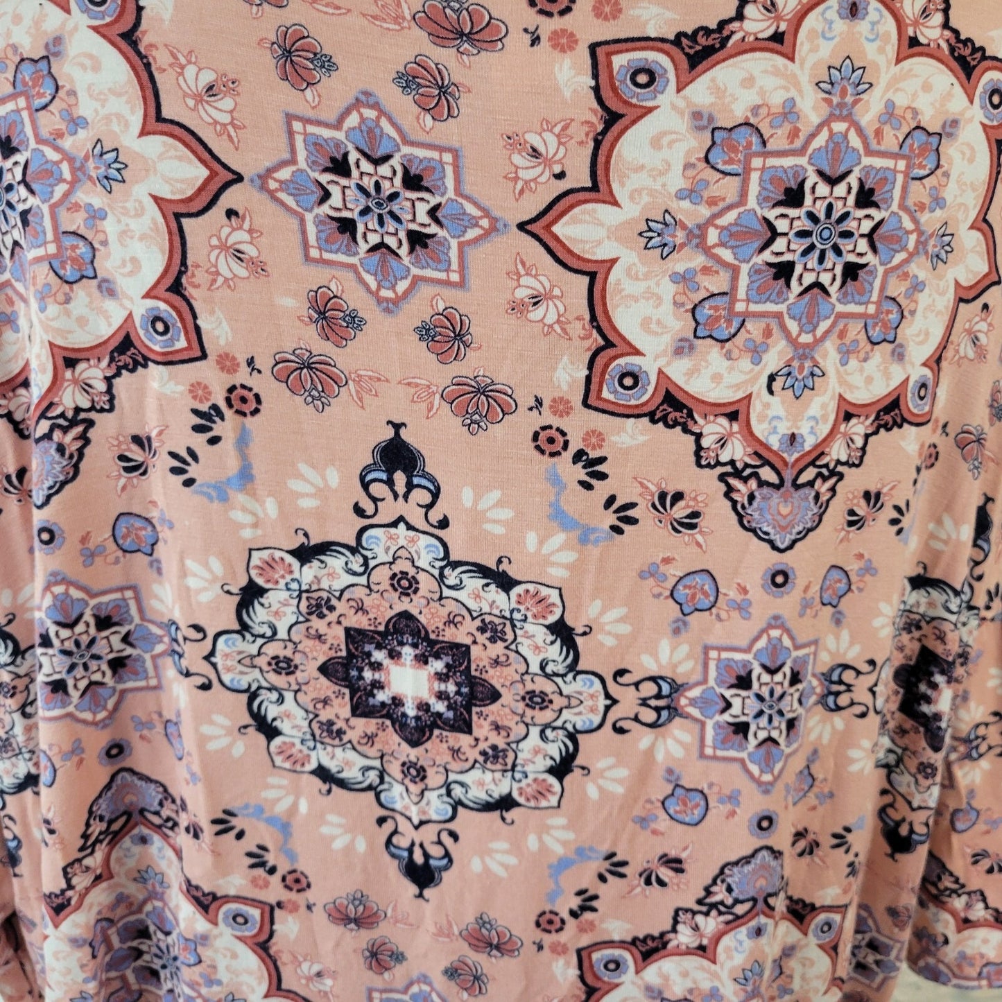 Agnes & Dora XL Tunic Top Pink Blue Geometric Mandala Boat Neck 3/4 Dolman