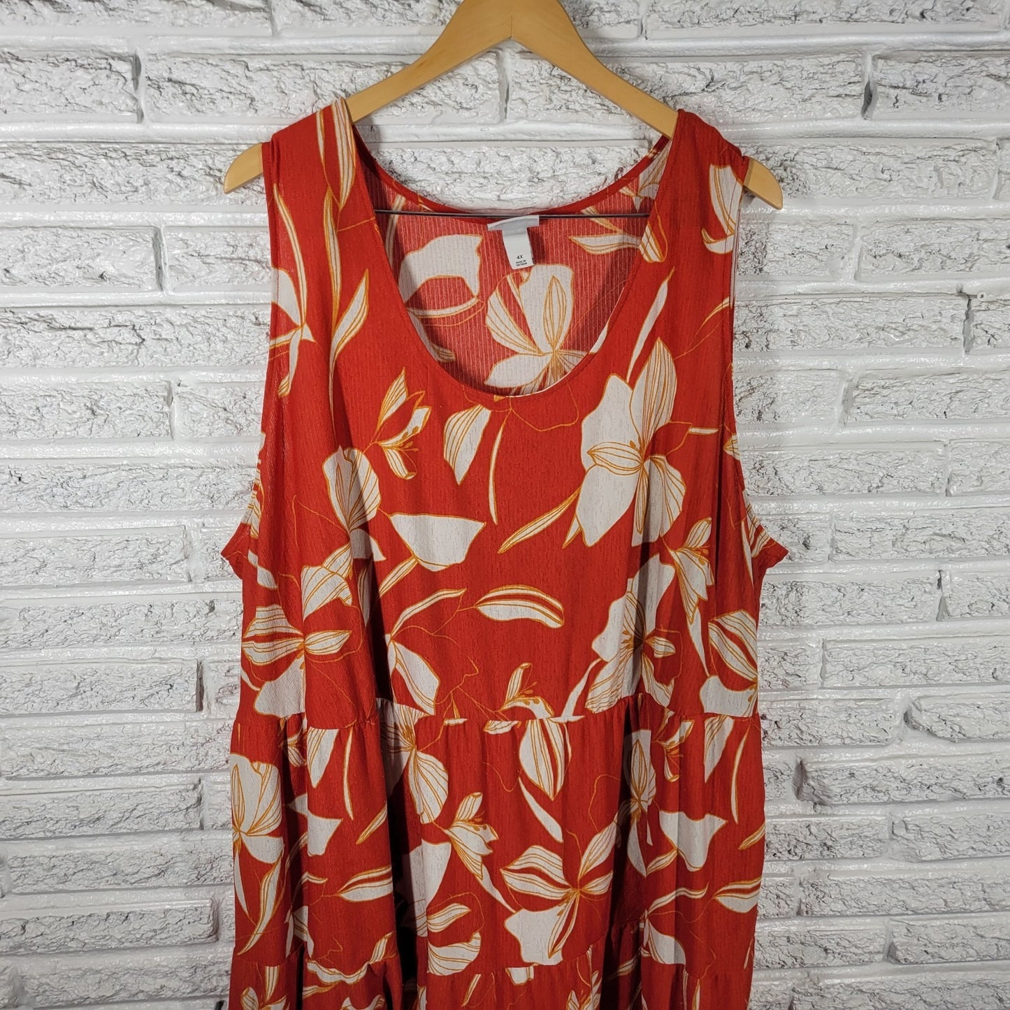 Ava Viv Women Dress 4X Plus Sleeveless Red Floral Poly Blend Ruffle Comfy Casual