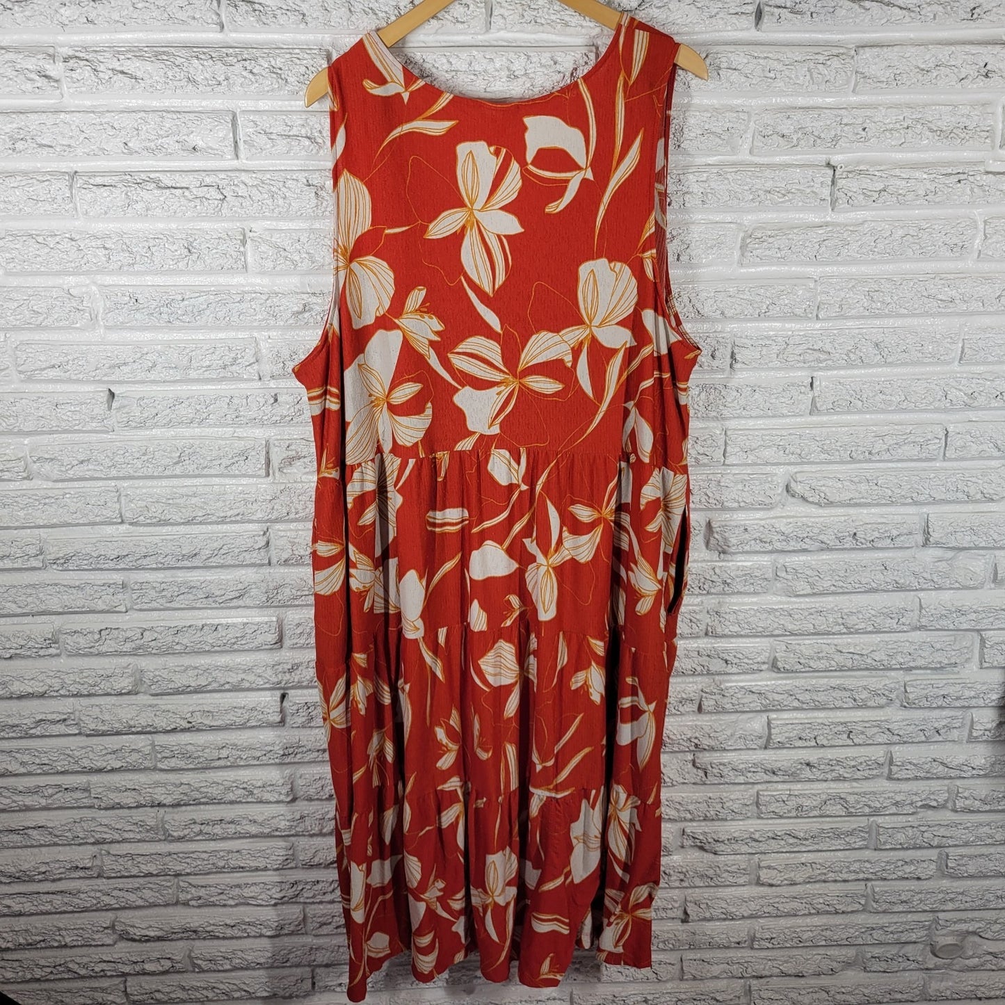 Ava Viv Women Dress 4X Plus Sleeveless Red Floral Poly Blend Ruffle Comfy Casual