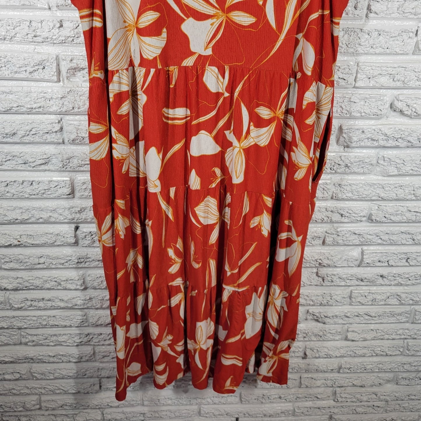 Ava Viv Women Dress 4X Plus Sleeveless Red Floral Poly Blend Ruffle Comfy Casual