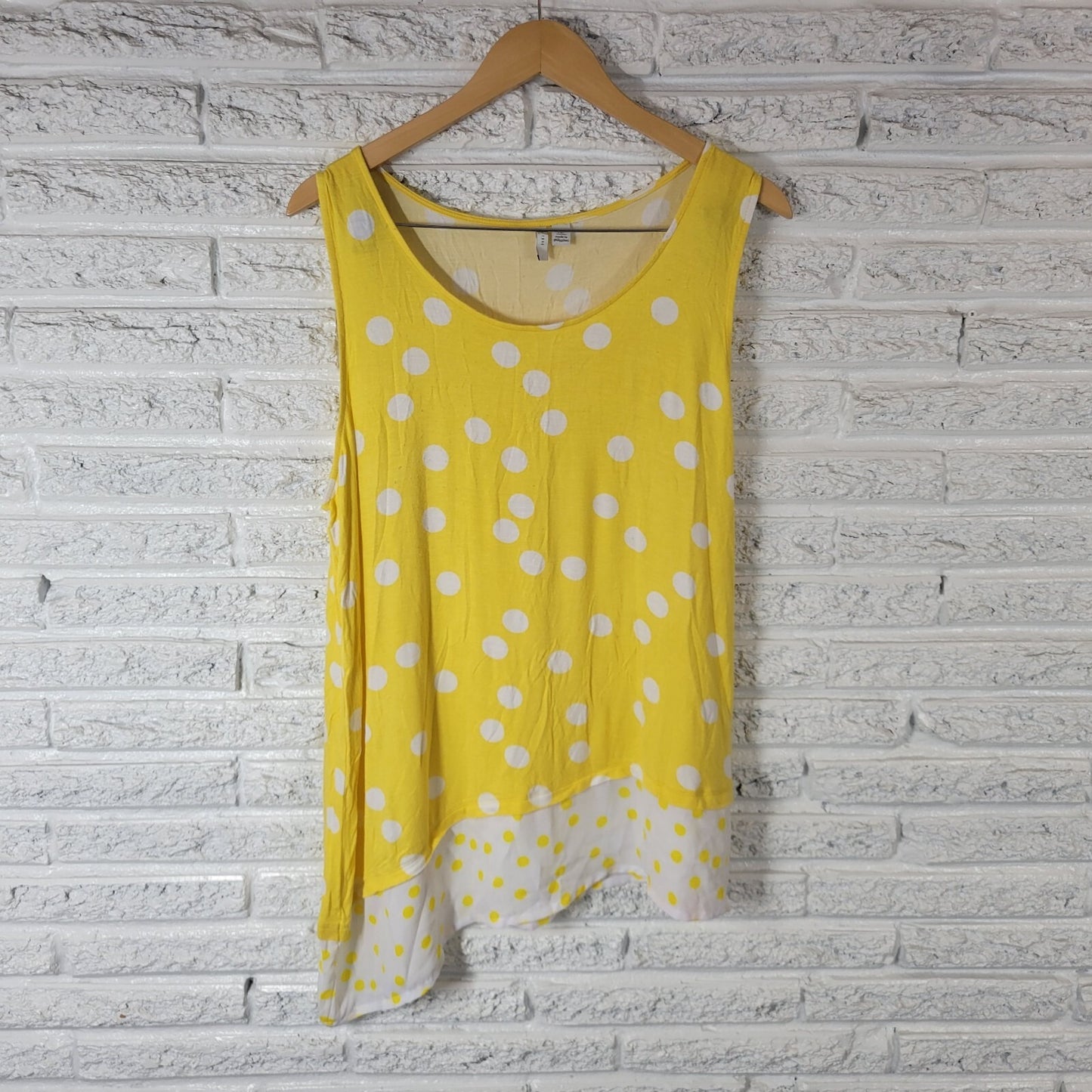 Cato Est 1946 Womens Top XL Tank Yellow White Polka Dot Asymmetric Lightweight