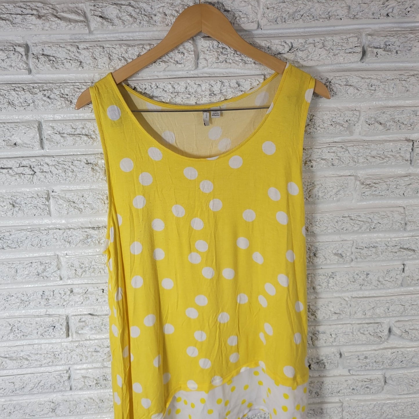 Cato Est 1946 Womens Top XL Tank Yellow White Polka Dot Asymmetric Lightweight