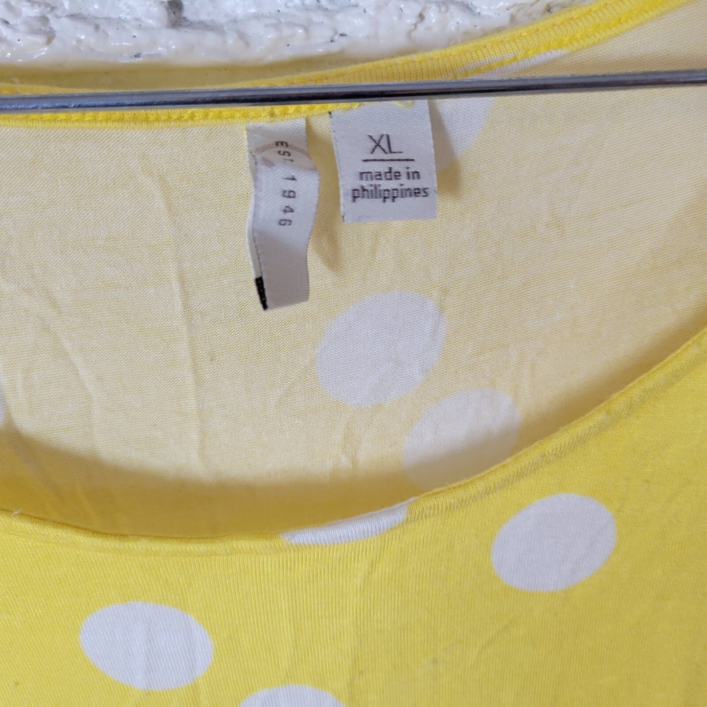 Cato Est 1946 Womens Top XL Tank Yellow White Polka Dot Asymmetric Lightweight
