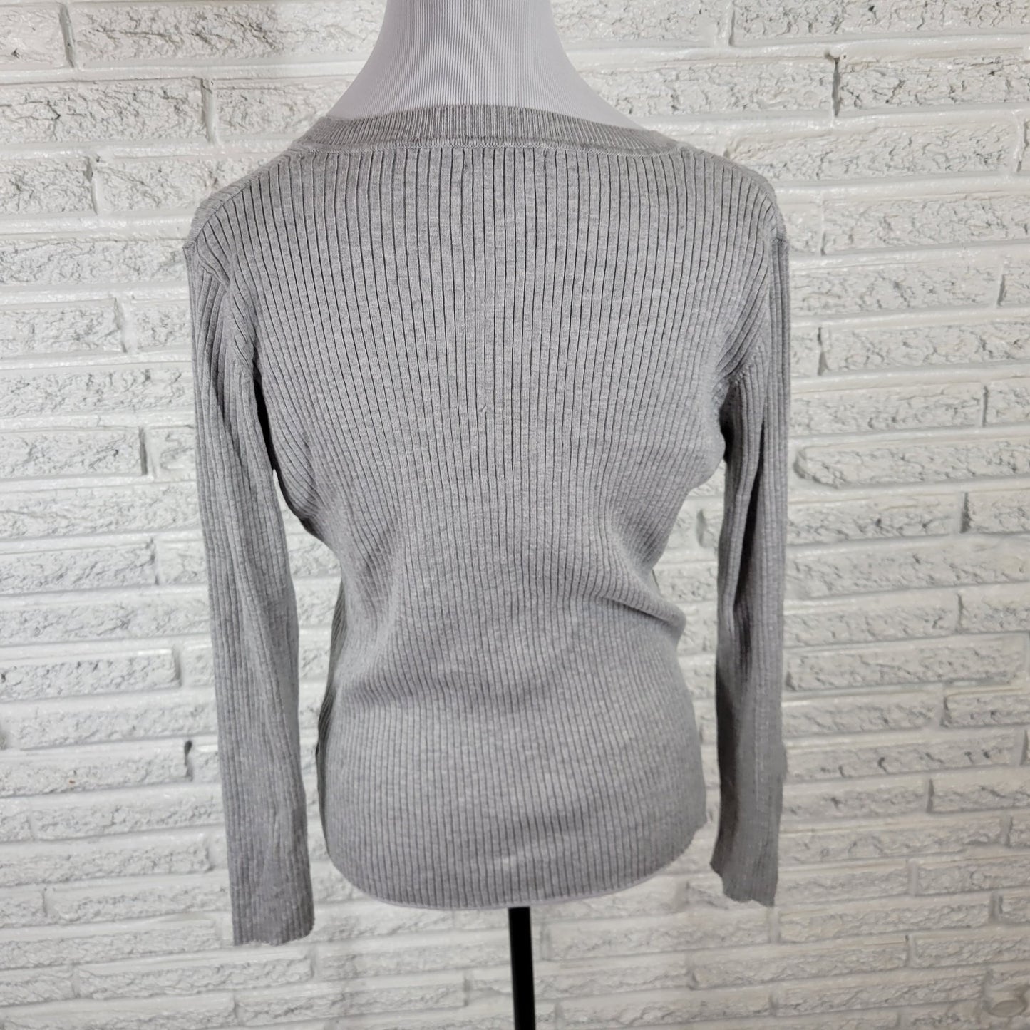 Lety Me Women Sweater Extra Large Quarter Button Gray Ribbed Knit Soft Casual