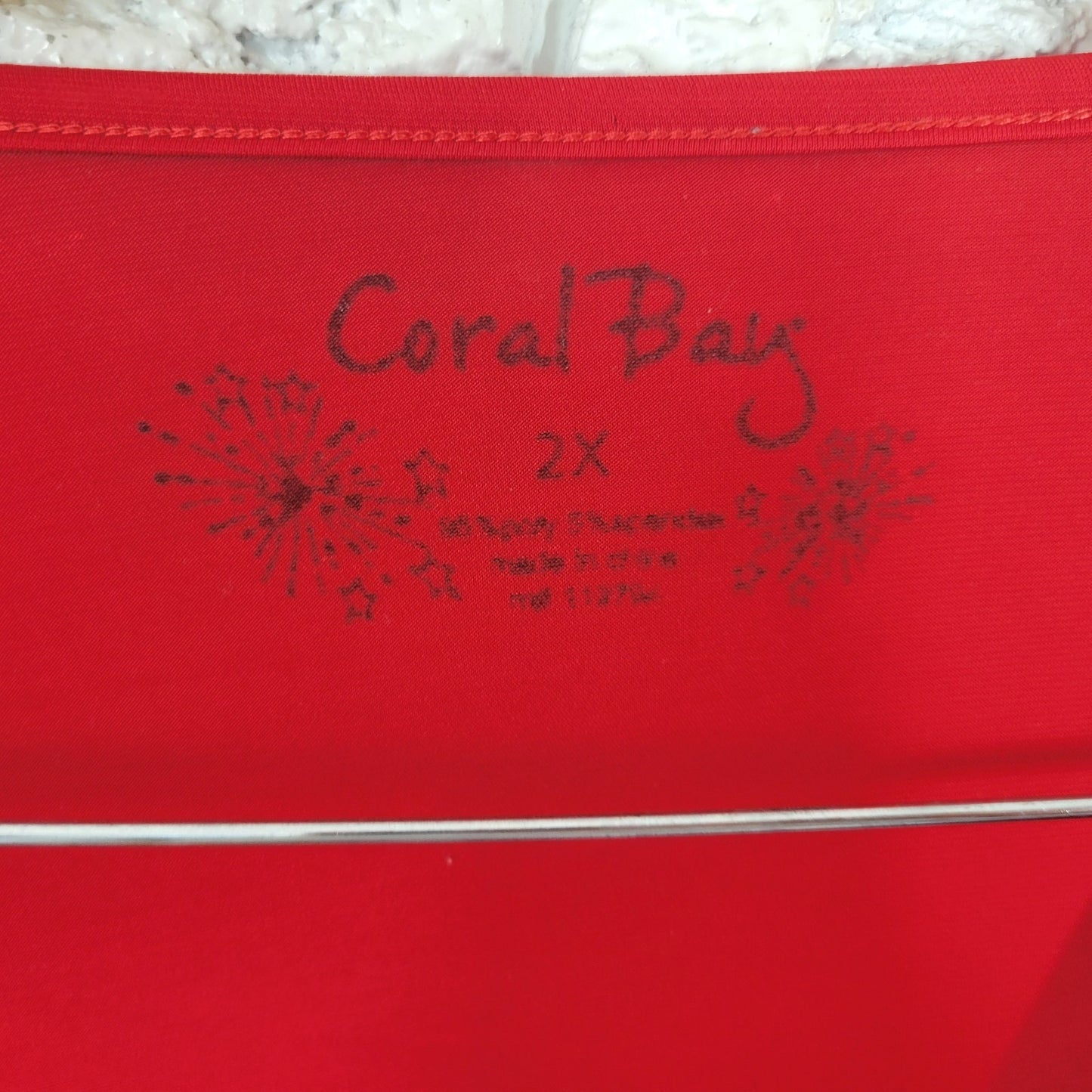 Coral Bay Womens Top 2X Plus Tee Short Sleeve Red Blue Studded Asymmetric Comfy