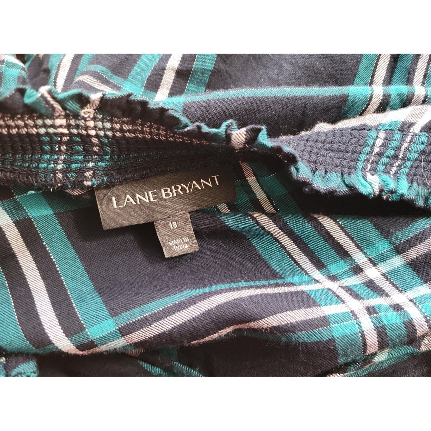 Lane Bryant Women Top 18 Plus Elastic Long Sleeve Pullover Blue Metallic Plaid