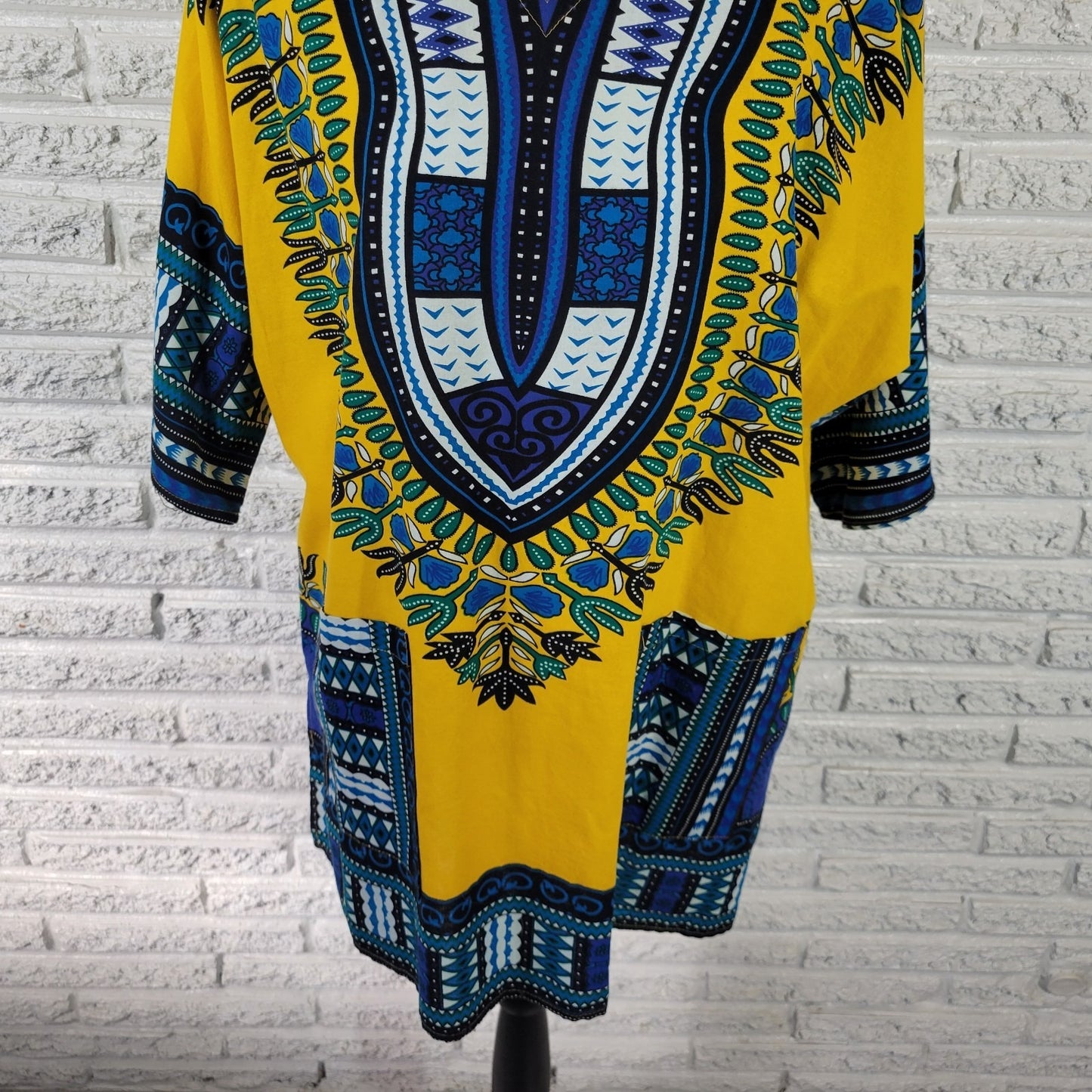 It Girl Womens Top XL Tunic Dolman Sleeve Yellow Geometric Boho Festival Cotton