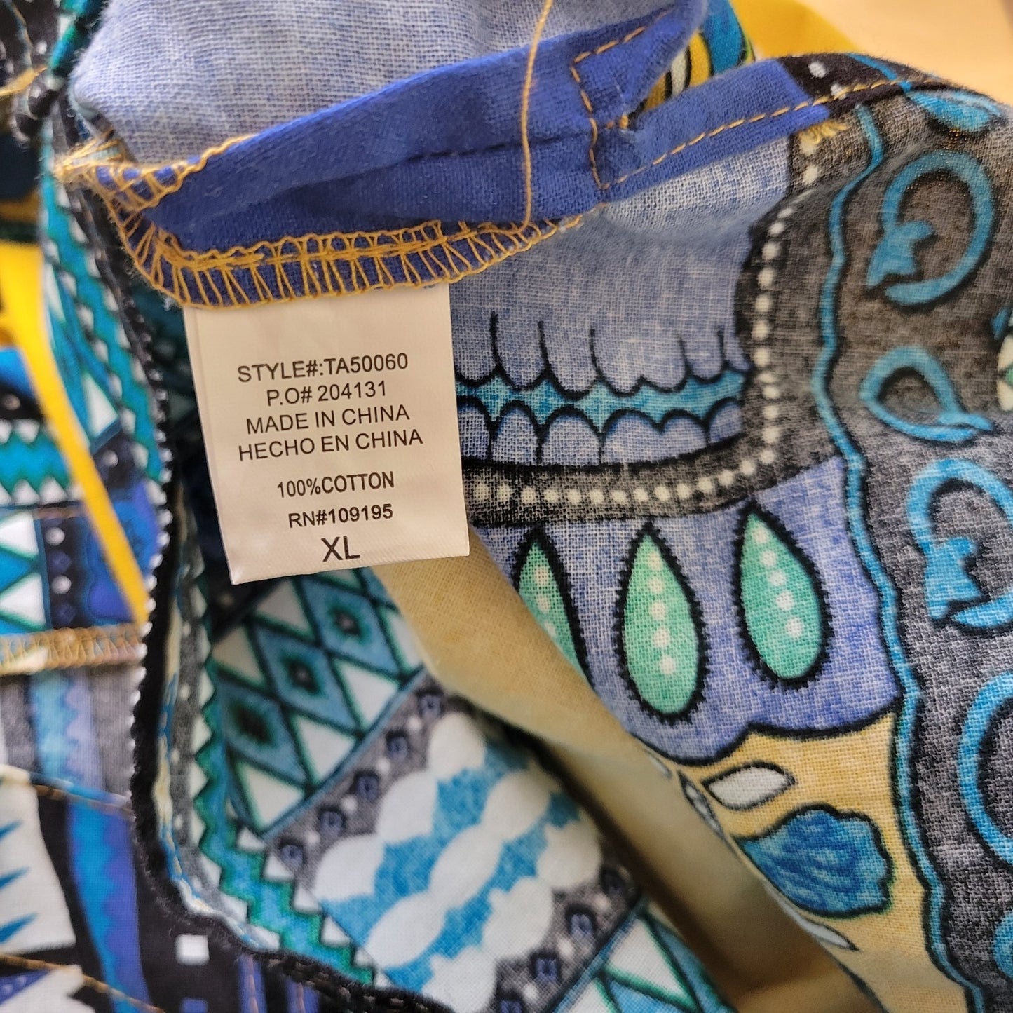 It Girl Womens Top XL Tunic Dolman Sleeve Yellow Geometric Boho Festival Cotton