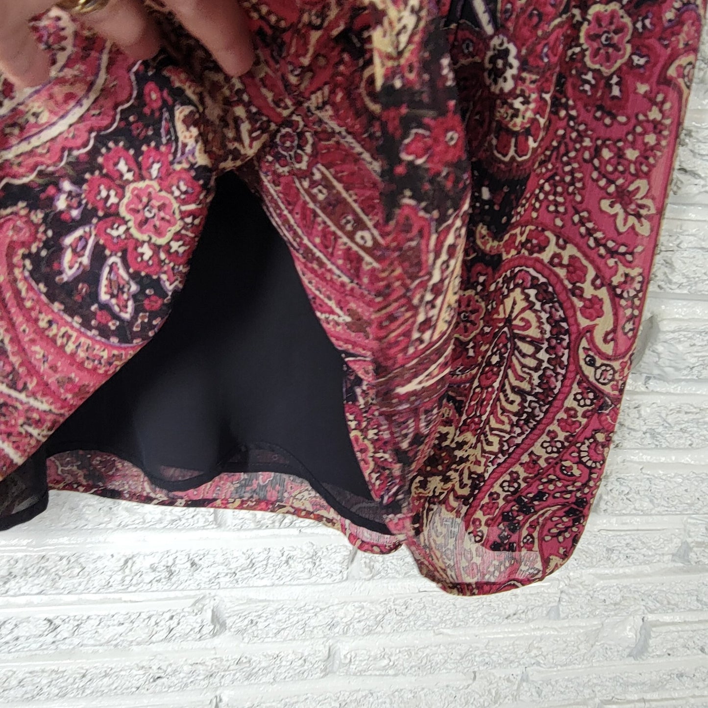 Ana Women Top 3X Plus Sleeveless Burgundy Black Paisley Side Zip Lined Polyester