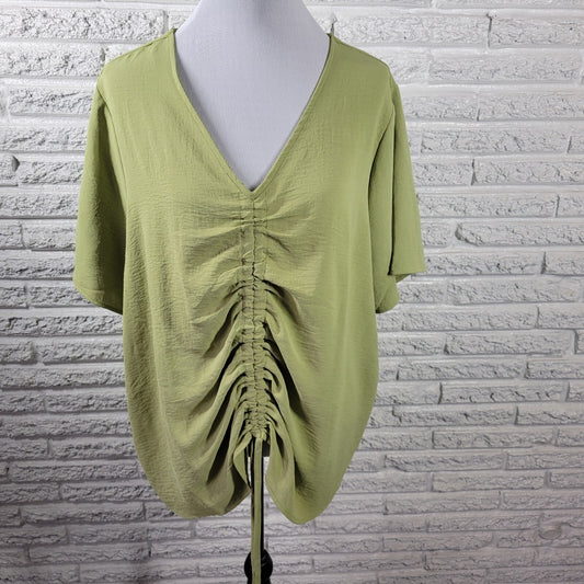 Cato Est 1946 Womens Top 18W 20W Plus Short Sleeve Green Lightweight Polyester