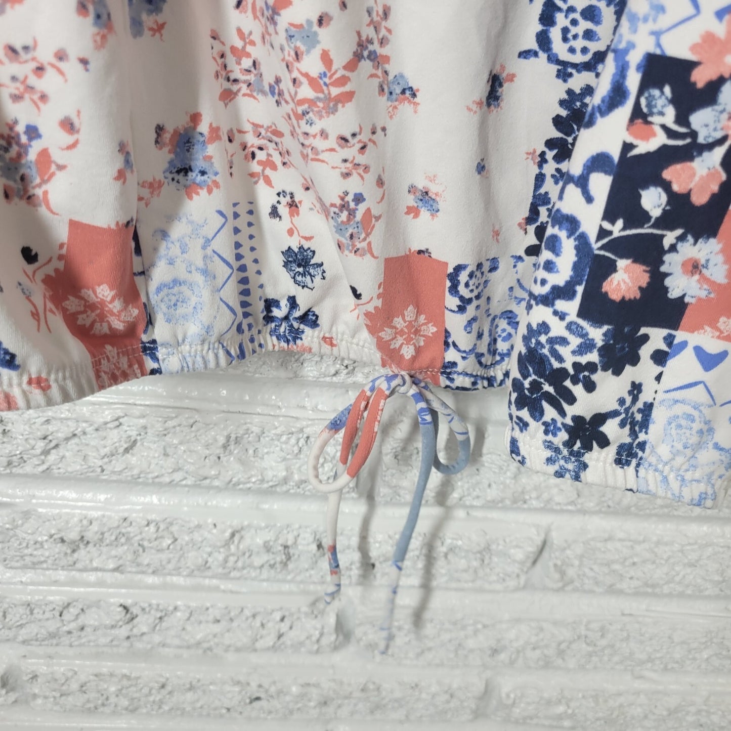 Cato Est 1946 Womens Top 22W 24W Plus Swing Blue Pink Floral Patchwork Tied Hem