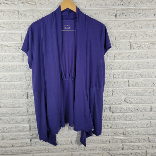 Eddie Bauer Women Top 2XL Plus Cardigan Open Overlay Blue Poly Blend Lightweight