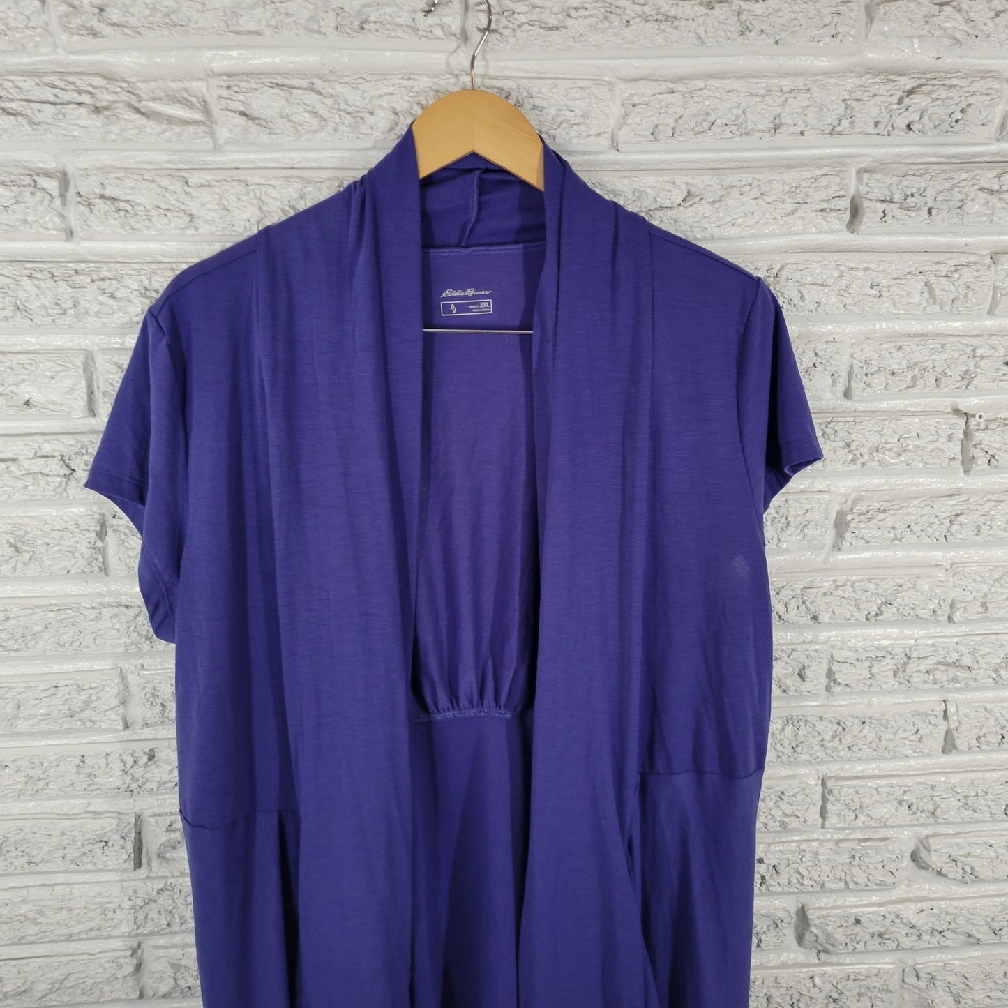 Eddie Bauer Women Top 2XL Plus Cardigan Open Overlay Blue Poly Blend Lightweight