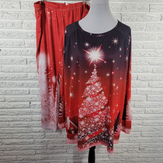 Christmas Womens Pajama Set 4XL 5XL Red Black Trees Poly Blend Loungewear Comfy