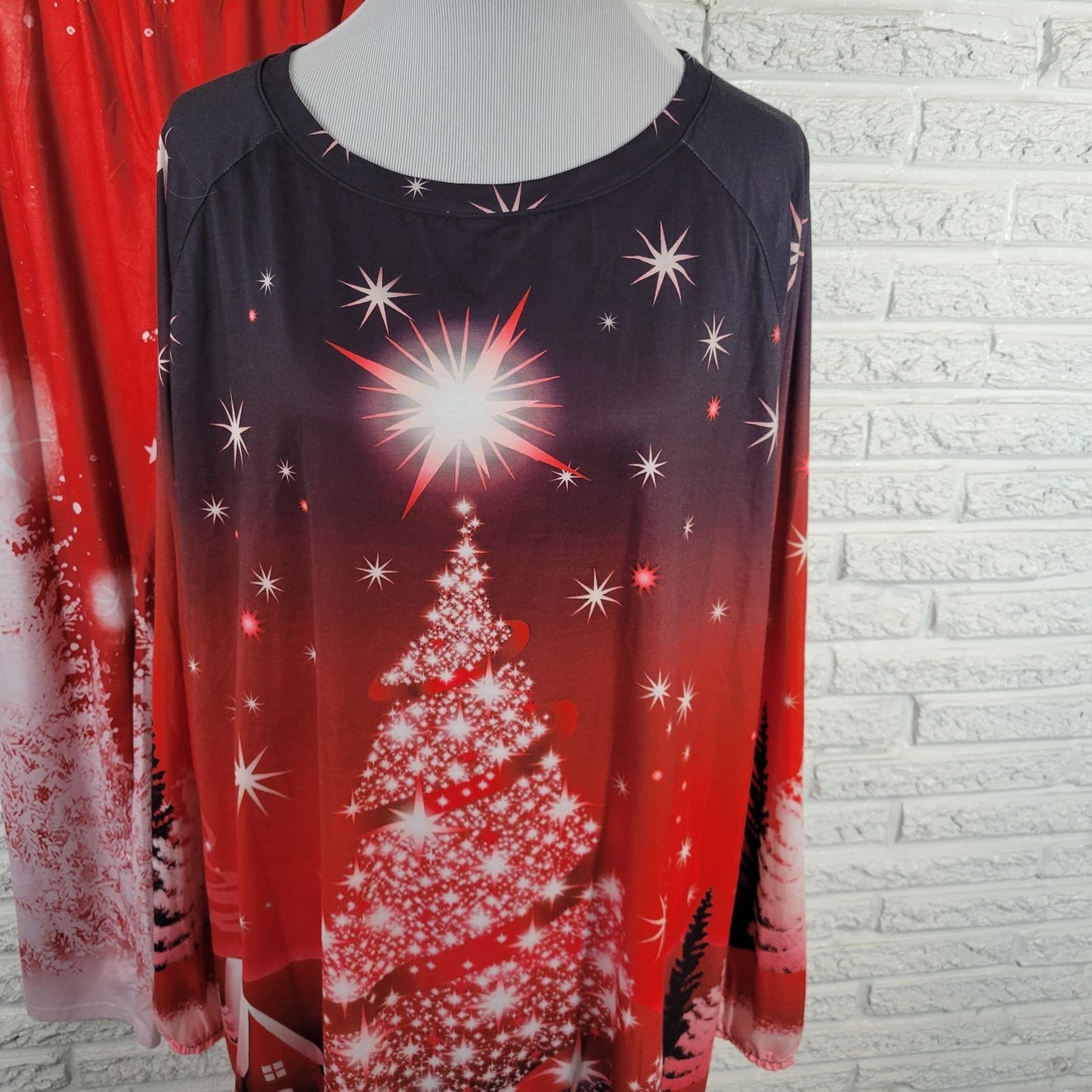 Christmas Womens Pajama Set 4XL 5XL Red Black Trees Poly Blend Loungewear Comfy