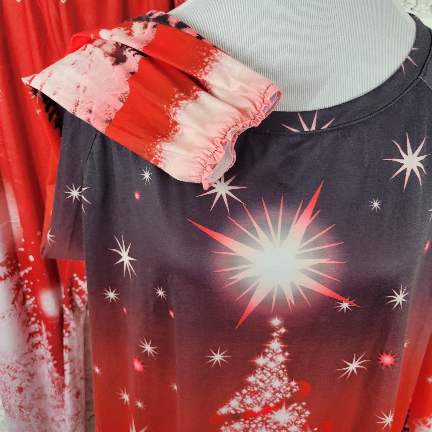 Christmas Womens Pajama Set 4XL 5XL Red Black Trees Poly Blend Loungewear Comfy