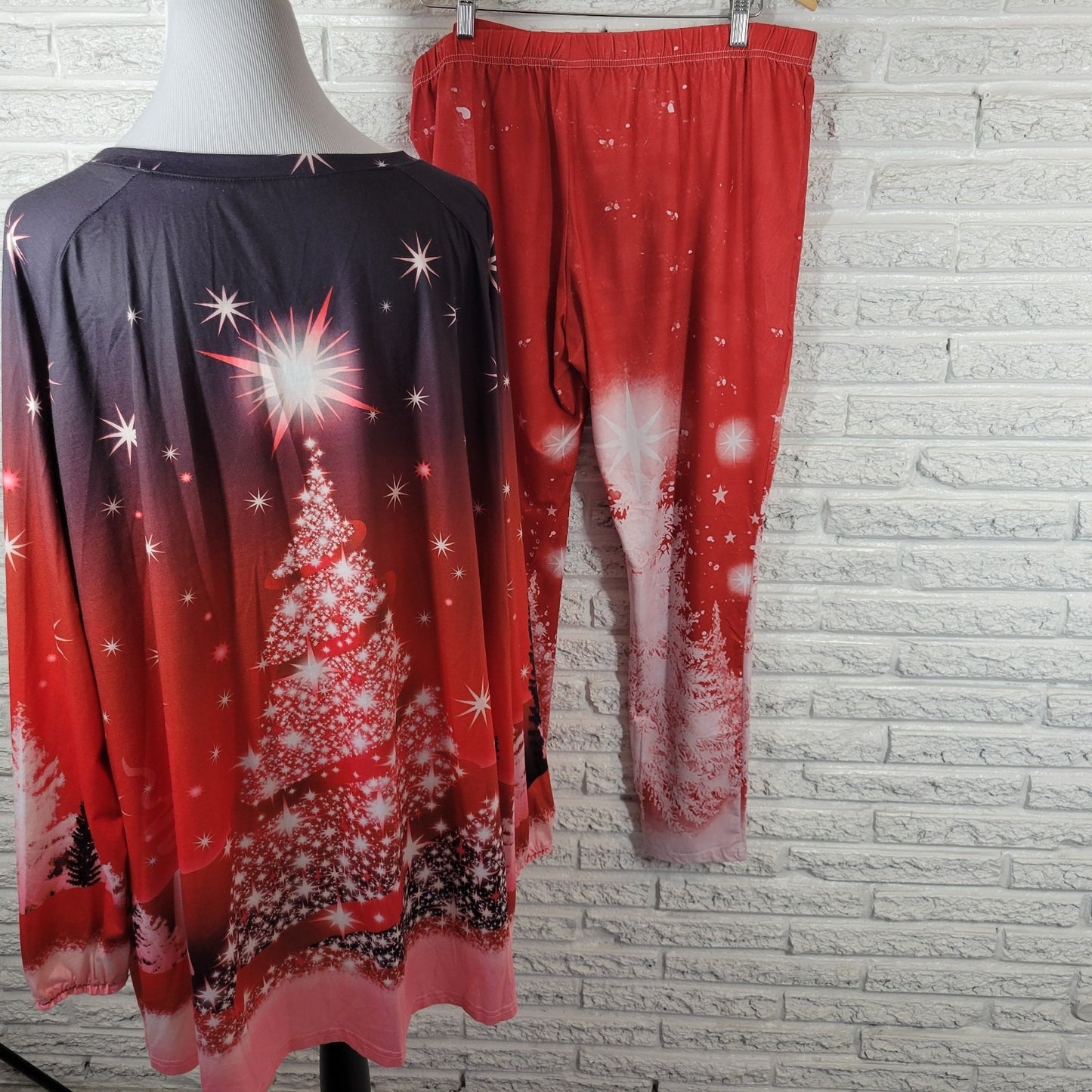 Christmas Womens Pajama Set 4XL 5XL Red Black Trees Poly Blend Loungewear Comfy