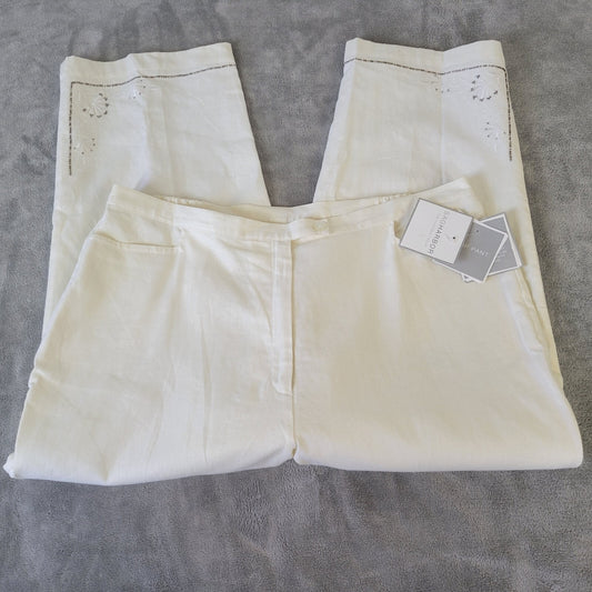 Sag Harbor Women Pants 18 Missy Capri Zip Fly Off White Beaded Lined Embroidered