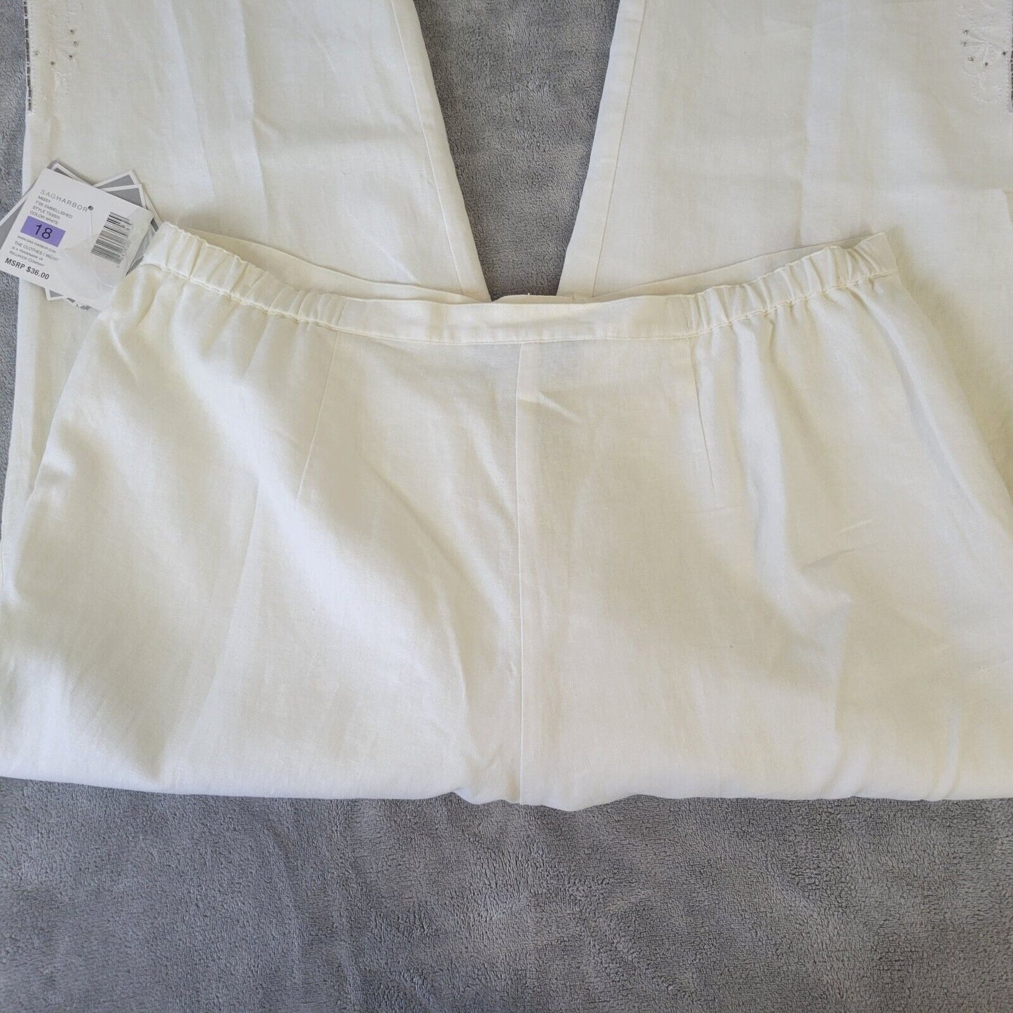 Sag Harbor Women Pants 18 Missy Capri Zip Fly Off White Beaded Lined Embroidered