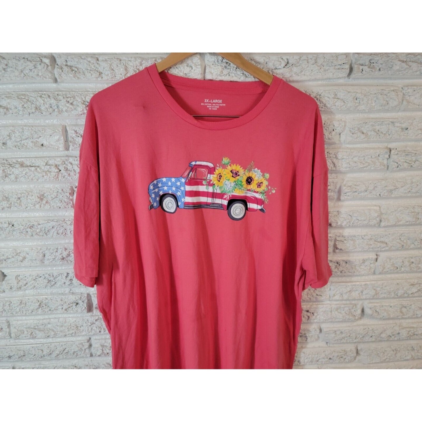 Fourth of July Womens Top 3XL Tee Patriotic Pickup Truck Sunflower Country Girl