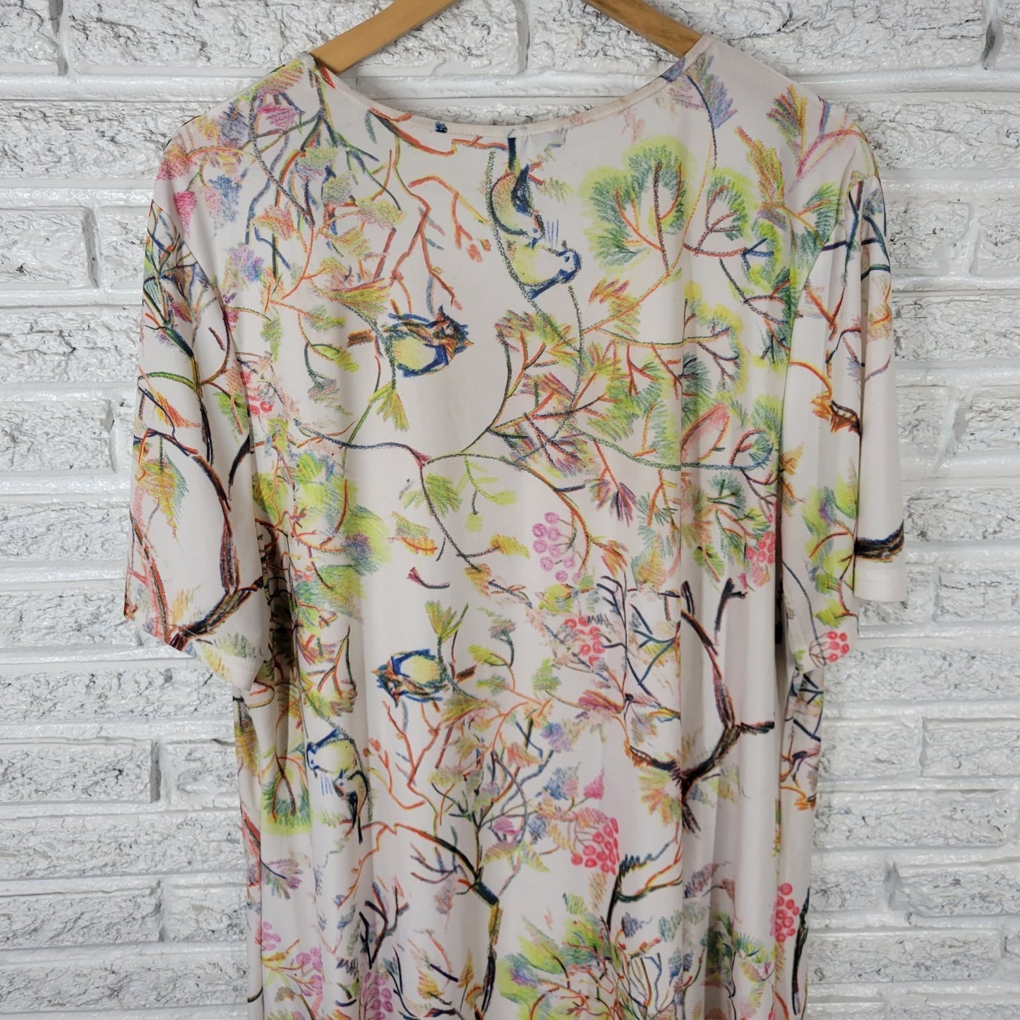 Lily Firmiana Womens Dress 1X Plus Mini Short Sleeve Birds Floral Poly Blend