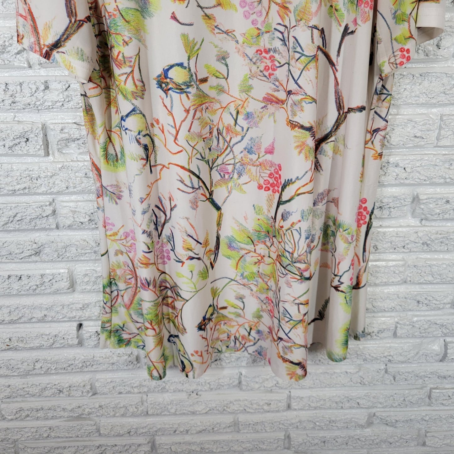 Lily Firmiana Womens Dress 1X Plus Mini Short Sleeve Birds Floral Poly Blend