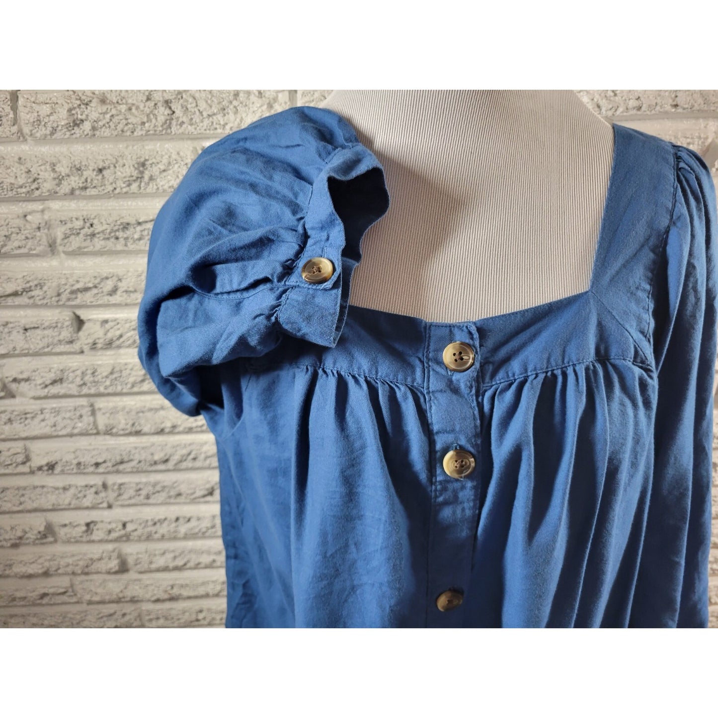 St Johns Bay Womens Top XXL Plus Long Sleeve Square Neck Button Up Casual Blue