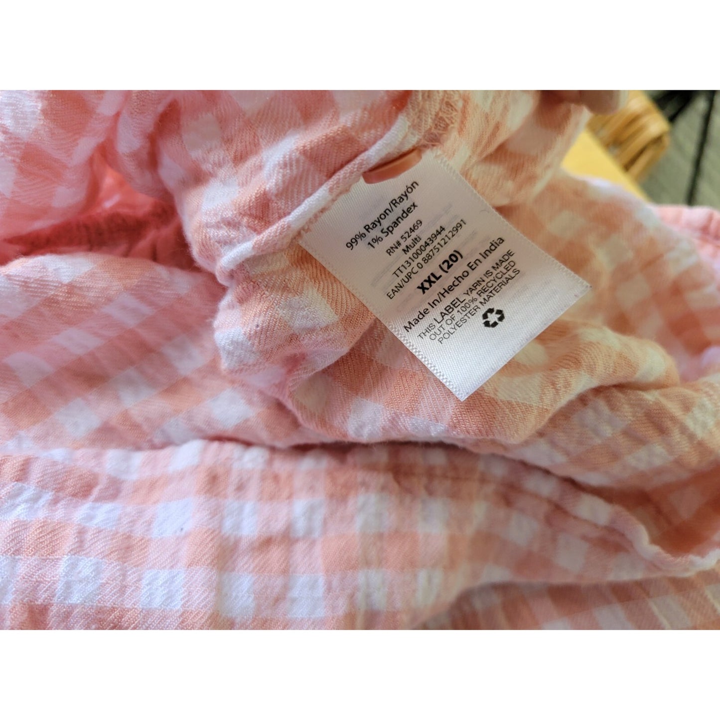 Time Tru Womens Top XXL 20 Plus Long Sleeve Peasant Pink Check Keyhole Back