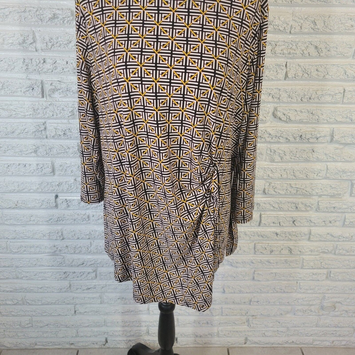 Liz Claiborne Womens Top XXL 3/4 Sleeve Black Geometric Poly Blend Sash Office