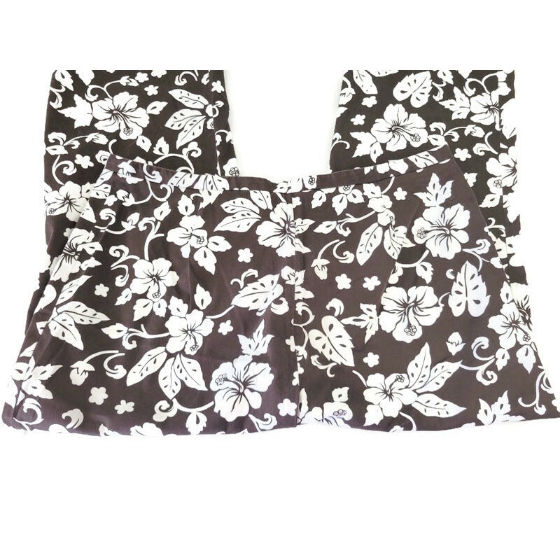 Style & Co Womens Pants 18 Plus Capri Brown White Floral Cotton Blend NO POCKETS