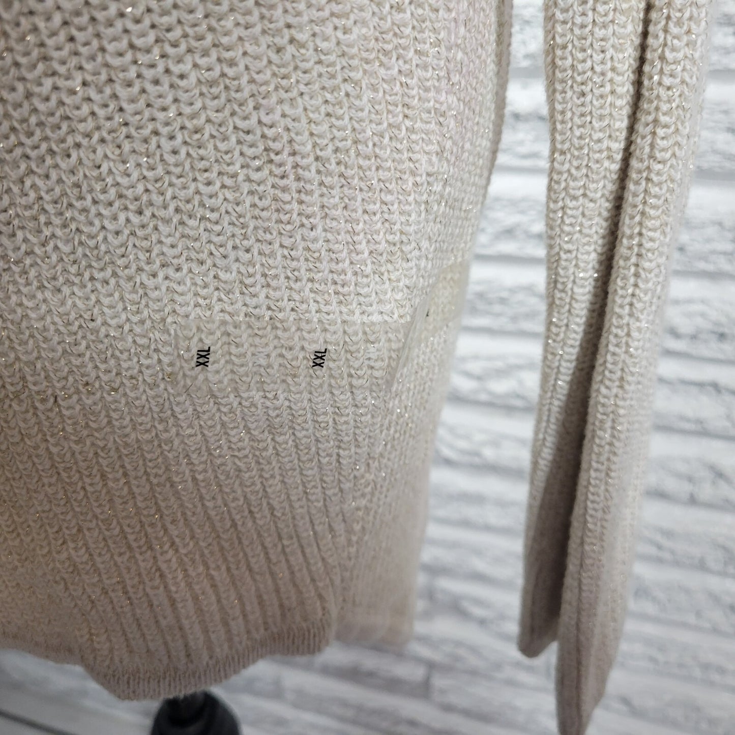 Ana Womens Sweater XXL Plus Pullover White Cotton Blend Metallic Thread Career