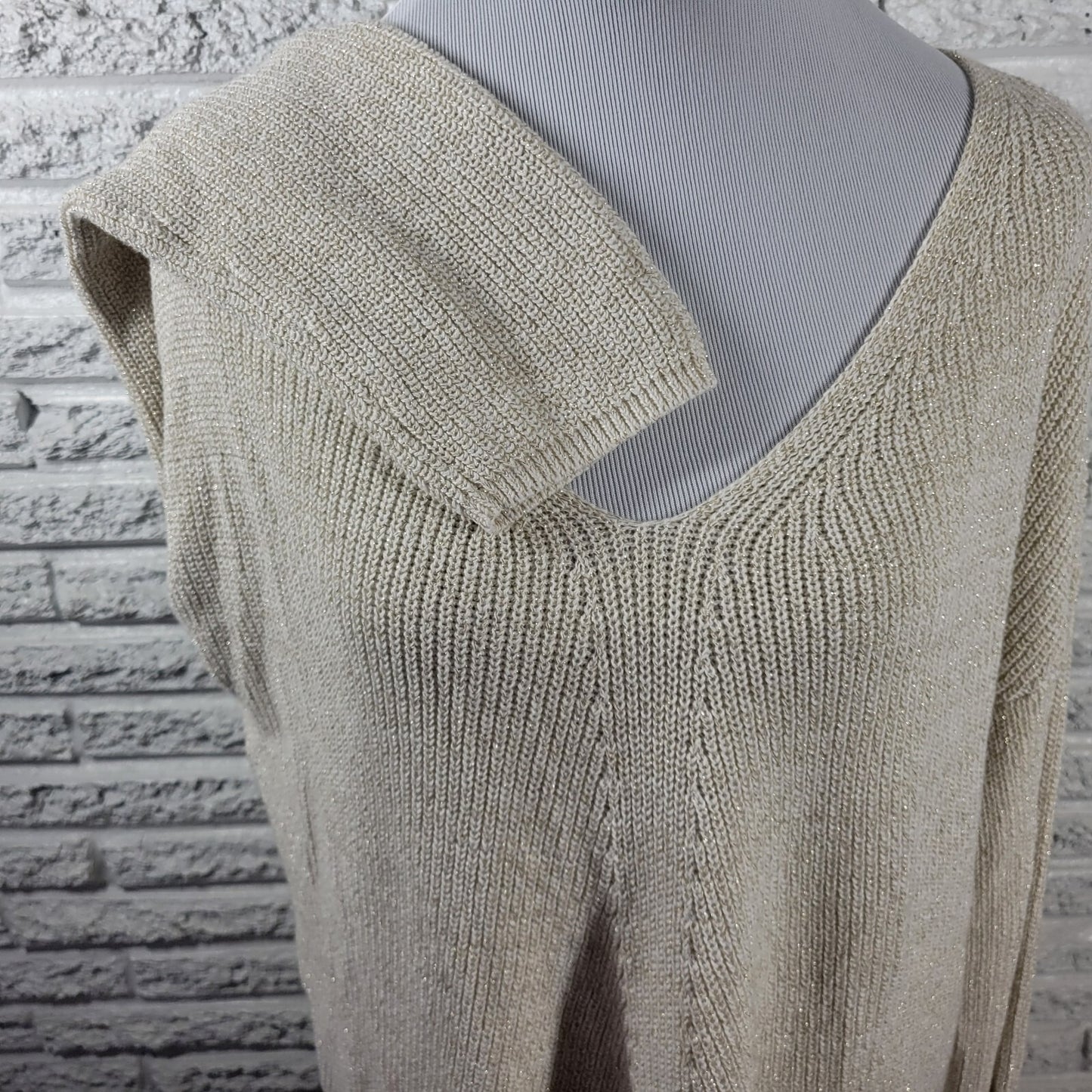 Ana Womens Sweater XXL Plus Pullover White Cotton Blend Metallic Thread Career