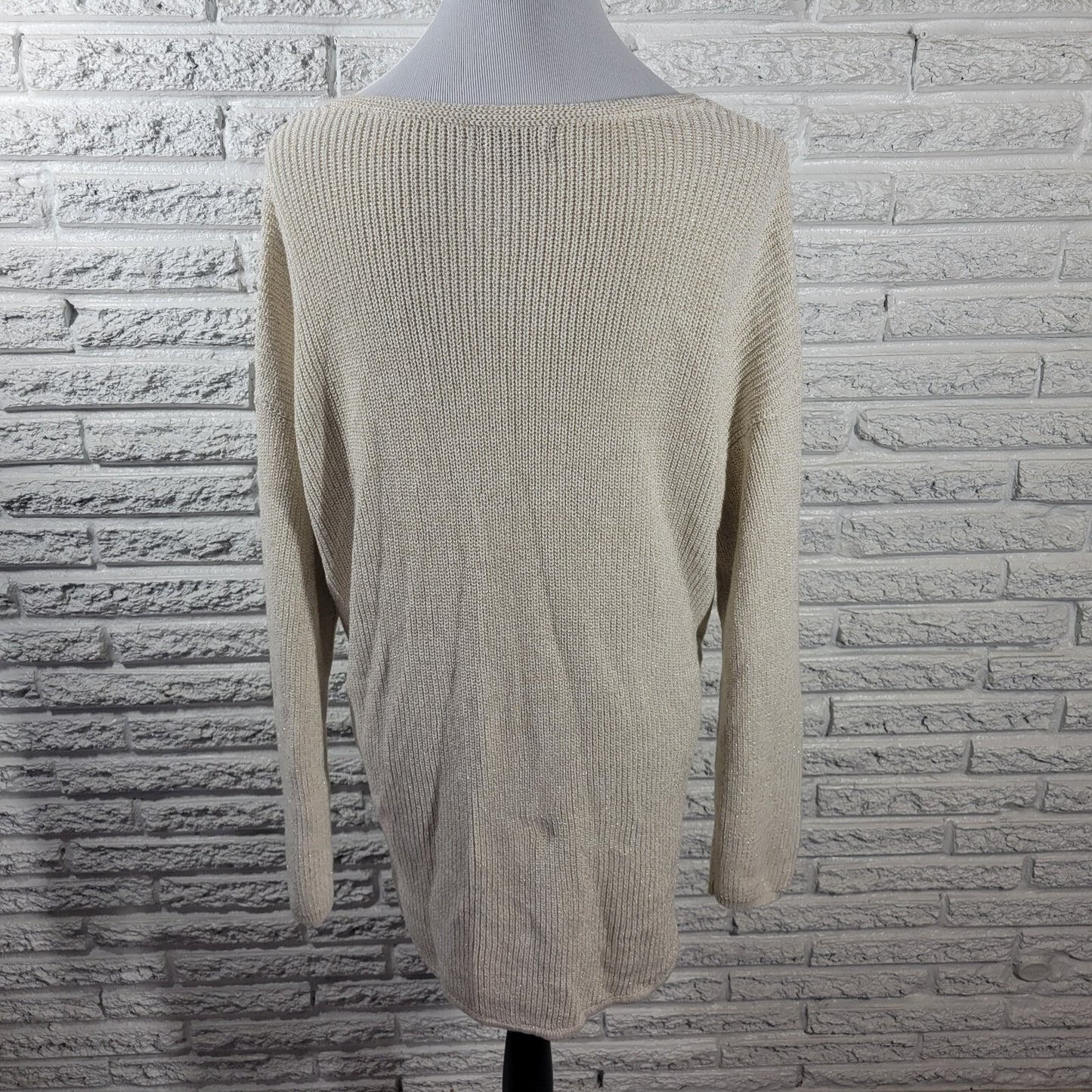 Ana Womens Sweater XXL Plus Pullover White Cotton Blend Metallic Thread Career