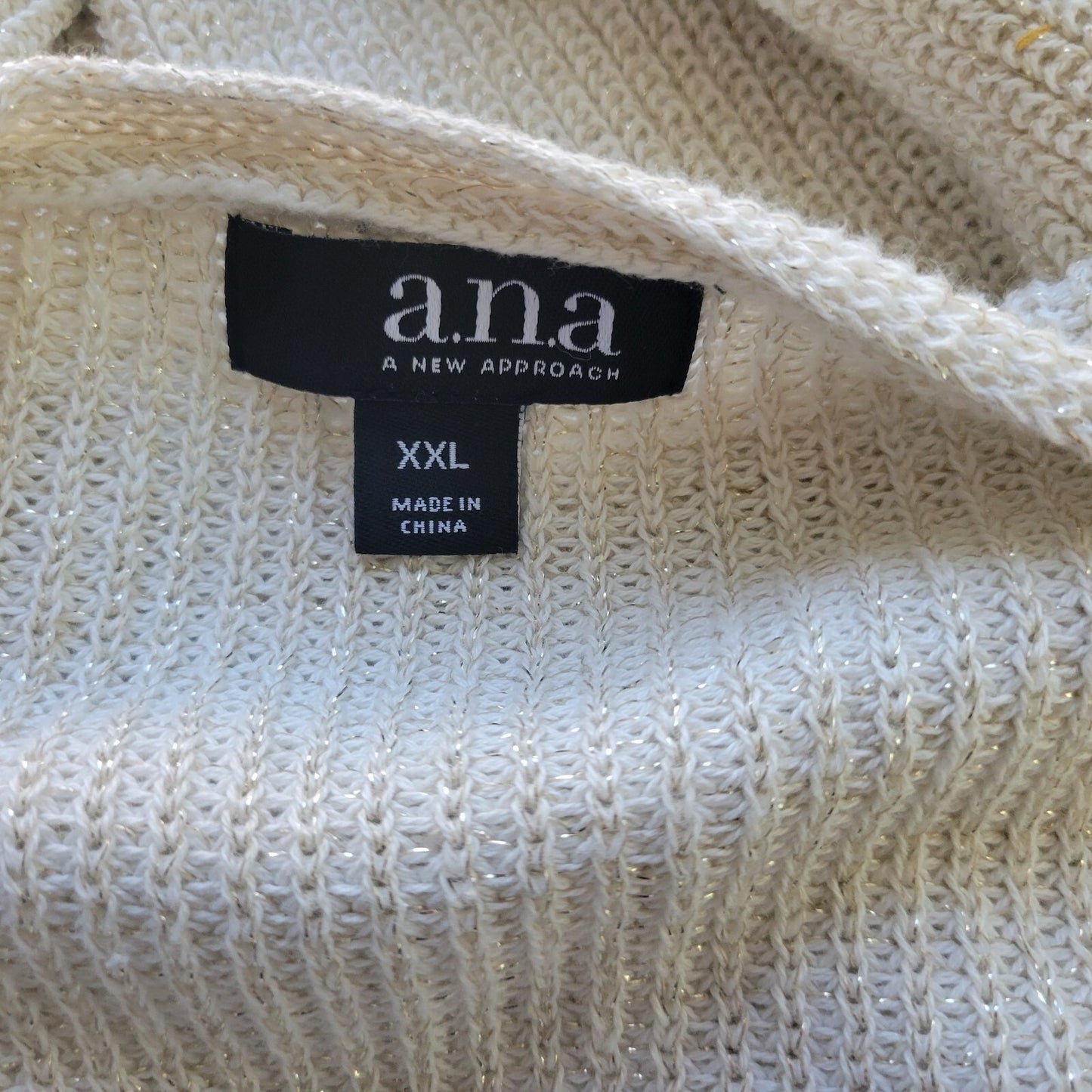 Ana Womens Sweater XXL Plus Pullover White Cotton Blend Metallic Thread Career