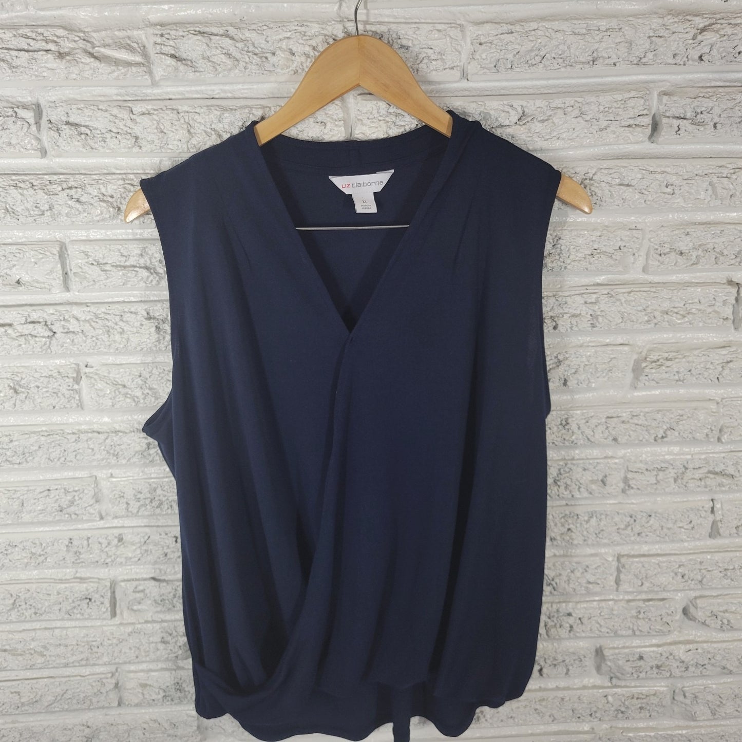 Liz Claiborne Womens Top Extra Large XL Sleeveless Blue Draped Poly Blend Office