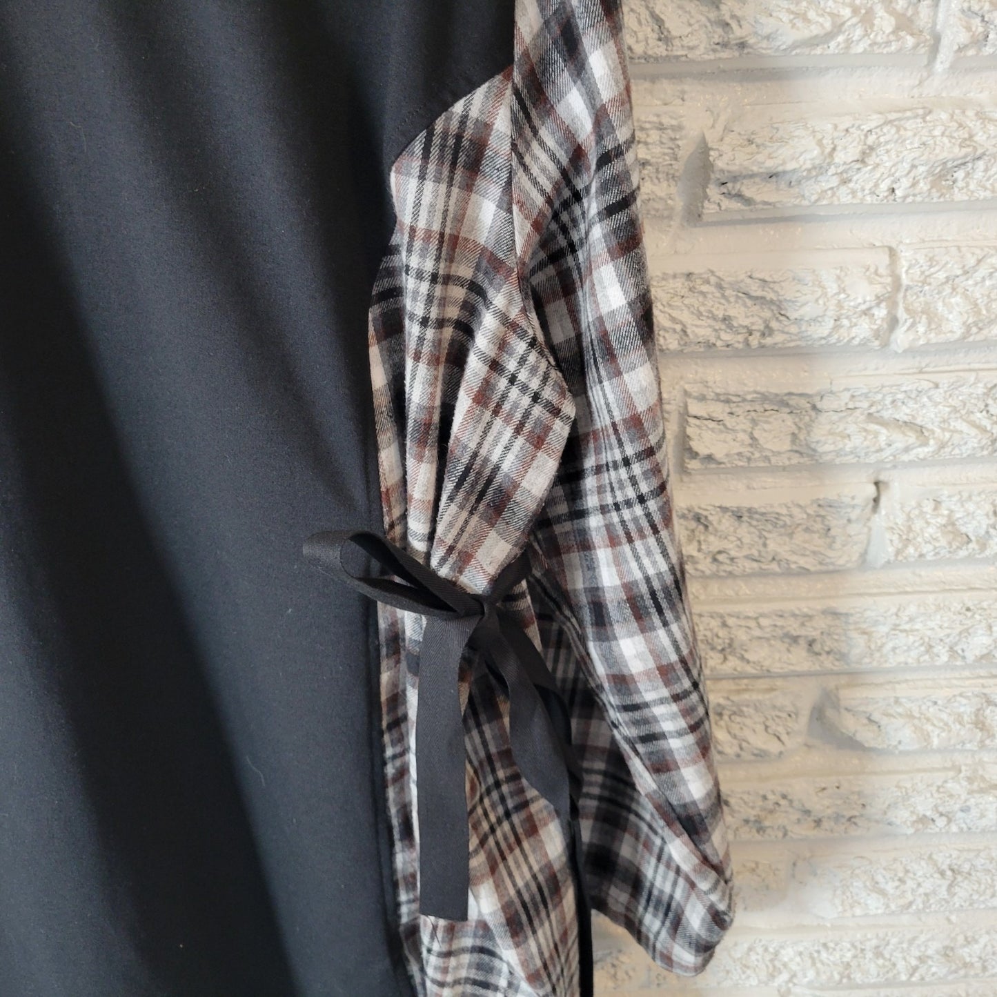 Shein Curve Womens Top 2XL Plus Tunic 3/4 Sleeve Black Plaid Sash Mock Turtle